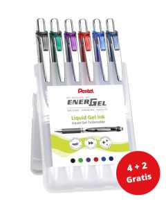 Pentel Energel Roller BL77 6 Kleuren Set Assorti 4 + 2 gratis